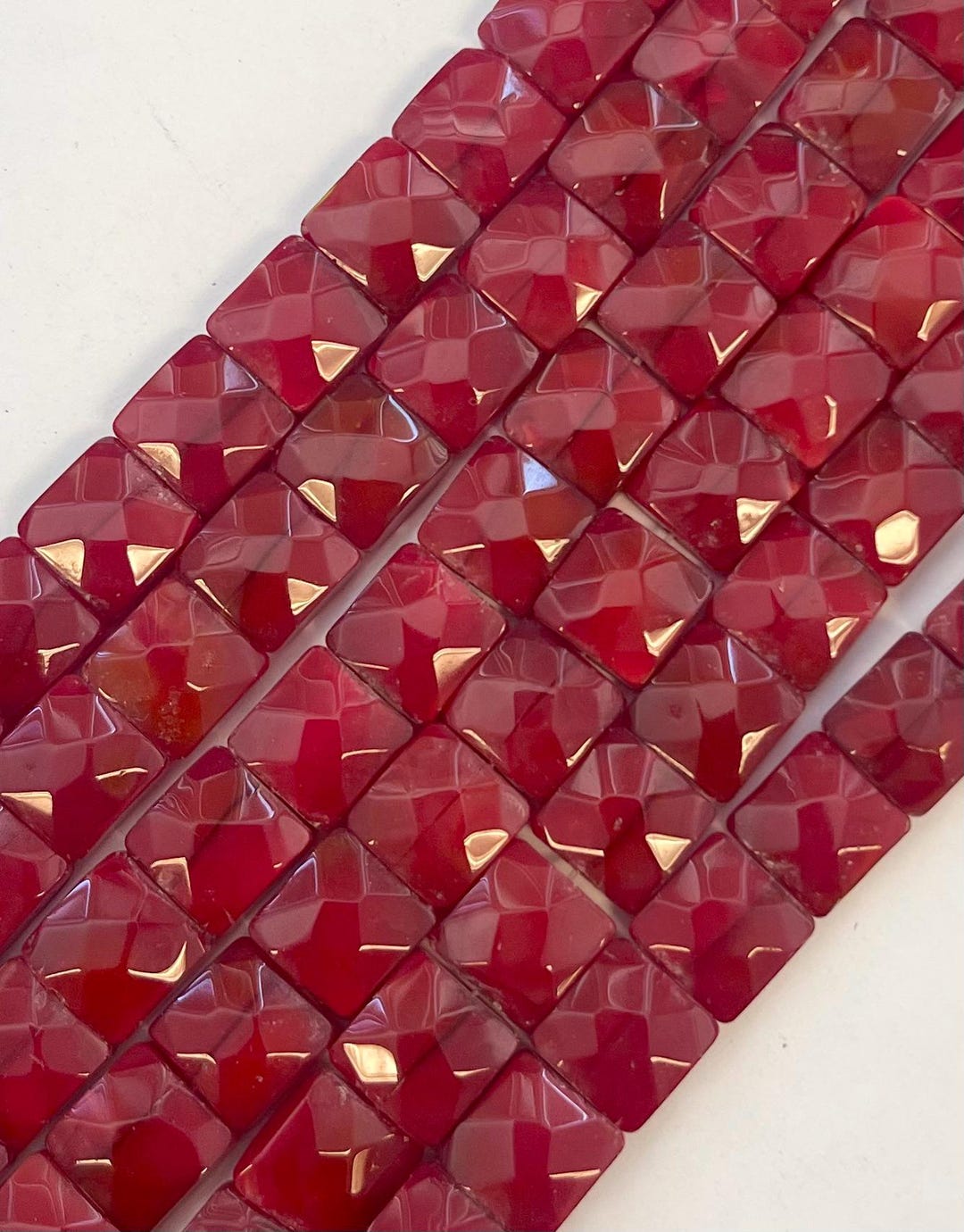 Ruby Quartz 10x10x6mm Flat Square Gemstone Beads--12