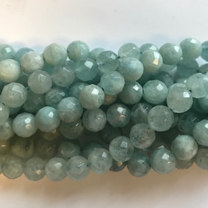 natural aquamarine 8mm faceted round gemstone beads--7.5 inch strand