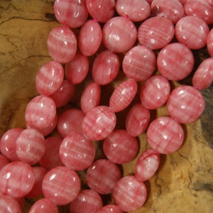 Rhodochrosite Jade Coin Shaped Gemstone Bead-14x8mm~ -15.5 inch strand