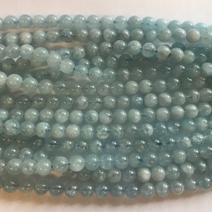 natural aquamarine 6mm 7mm round Gemstone Beads--15.5 inch strand