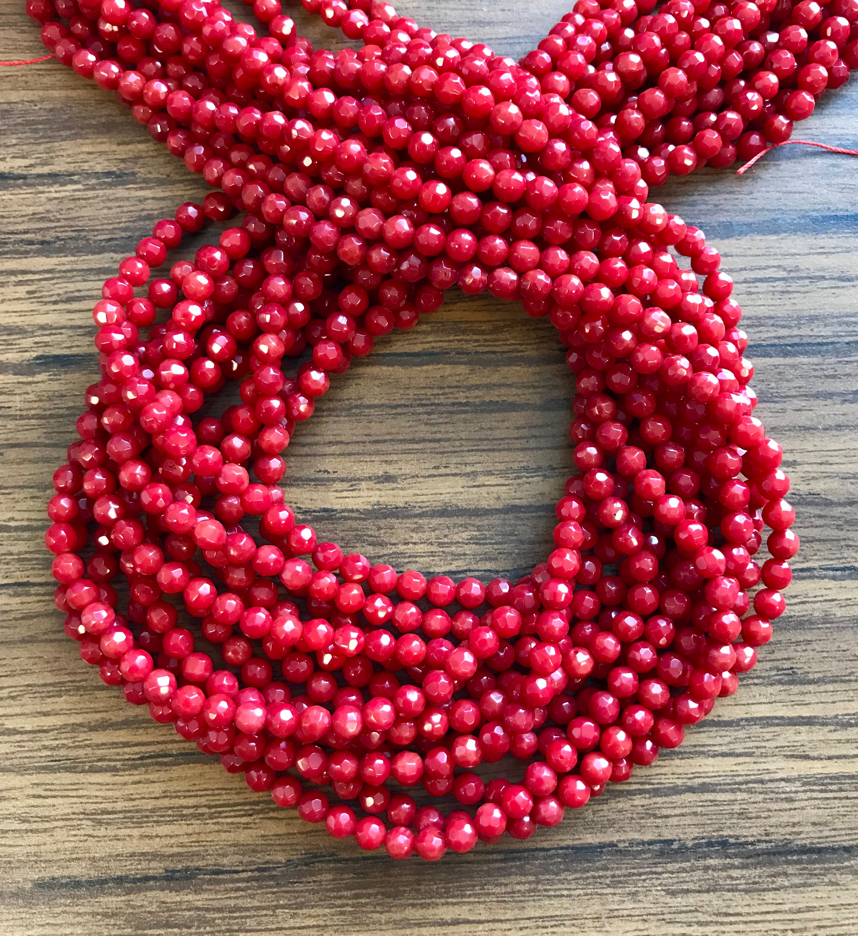 Red Coral Gemstone Faceted Round Beads - 15" Strand, 3-7mm Sizes, For Jewelry Making, Free Shipping