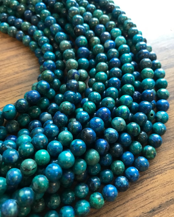 Natural Chrysocolla 6mm Round Gemstone Bead 15.5 inch strand