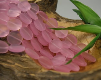 20x6mm Pink Coin matte sea glass Beads frosted glass beads - 8 inches strand