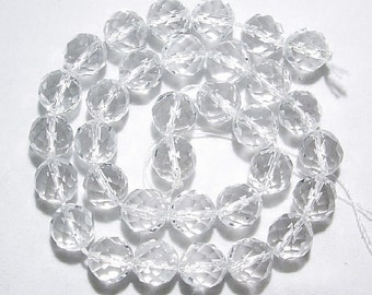 5,6,8,10,12mm Quartz clair Perles rondes facettées de pierres précieuses naturelles - brin de 15,5 pouces