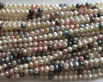 fresh water pearl 5-6mm potato multi color pearl -15 inch strand-