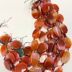 Fire Agate 32x25x7mm Flat Shape Gemstone beads -- 13 inch strand
