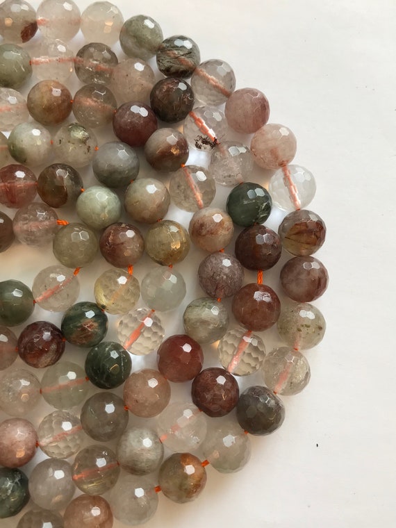 NATURAL RUTILATED QUARTZ ROUND 14mm FACETED BEADS 15" STRAND NATURAL RUTILATED QUARTZ ROUND 14mm FACETED BEADS 15" STRAND
