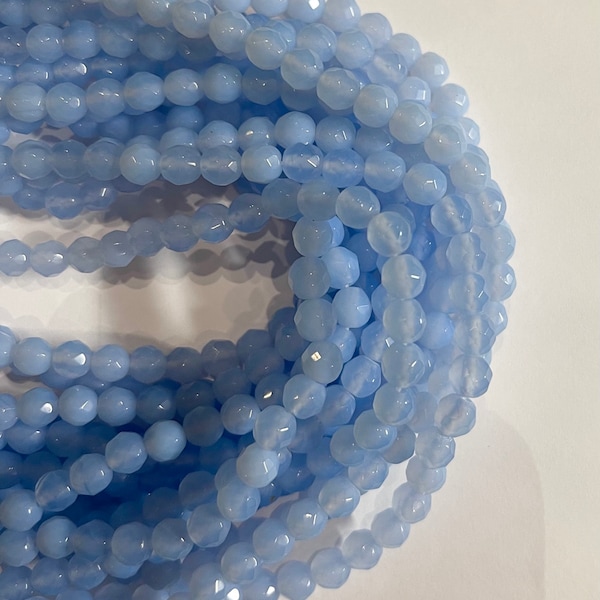 Blue Chalcedony 6mm 8mm Faceted Round Gemstone Bead--15.5 inch strand