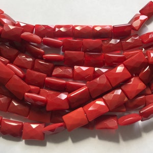 Ruby Quartz 14x10x5mm Flat Faceted Rectangle Gemstone Beads--15.5 inch strand