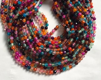 multi color agate 4mm 8mm faceted round   Gemstone Beads--15.5 inch strand