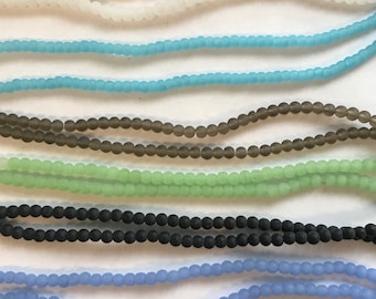 3 strands Sea Glass Matte 5x4mm Rondelle Gemstone Bead--7 inch strand