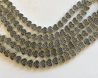 6x5x3mm flat heart Base metal 36 beads/ 7 inch strand