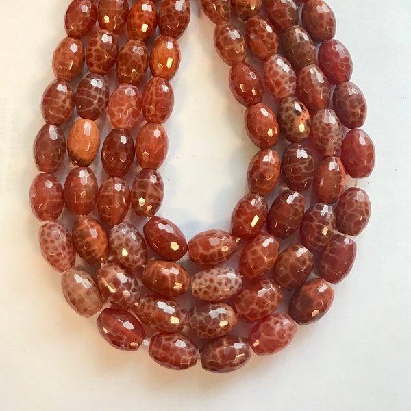 natural fire agate 15x12mm faceted oval Gemstone Beads-~ -15.5''