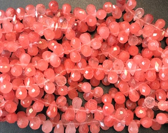 cherry quartz faceted teardrop 10x7mm--7 inchn  gemstone beads
