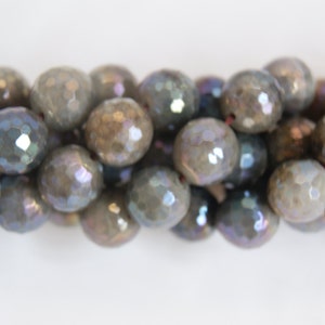 AB Labradorite Gray Faceted Round Shaped Gemstone Bead-10mm-15.5 inch strand-