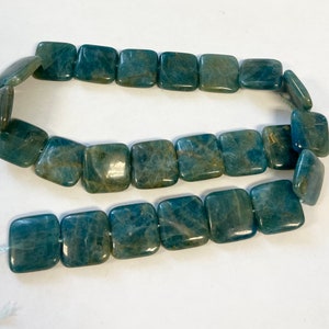 Natural Apatite 15x15x5mm Flat Square Gemstone Beads~ -15.5 inch strand--04
