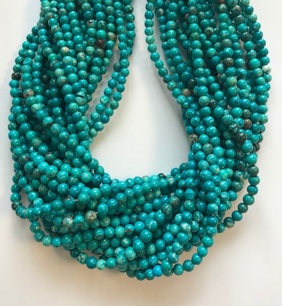 Natural Turquoise 4mm Round Gemstone Beads-~ Inch Strand