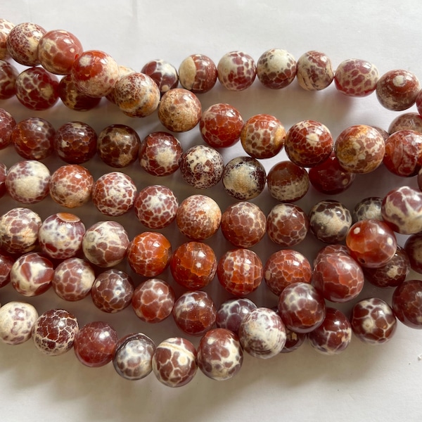 Natural Fire Agate 14mm Round Gemstone Beads -7.5 inch strand