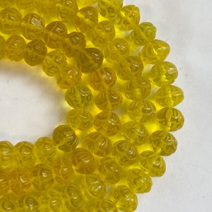 Carved Lemon Quartz 12x10mm Rondelle Gemstone Beads -15.5 inch strand