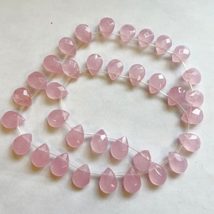 pink chalcedony 12x9x5mm faceted teardrop gemstone beads--15.5 inch strand