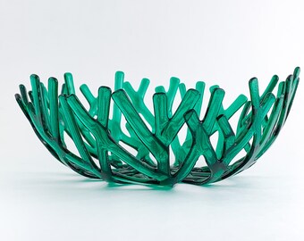 Emerald Green Coral Bowl, Glass Coral Centerpiece