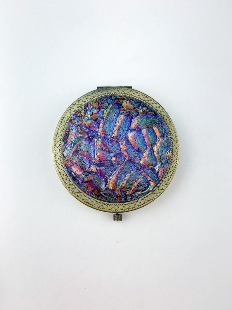 One of a Kind Compacts Multicolor Dichroic Glass Compact Mirror
