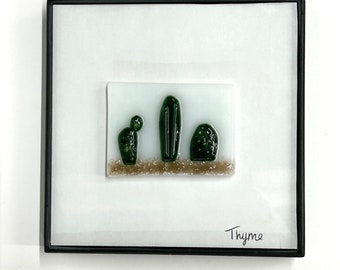 Cactus Glass Art, Framed Cactus Scene