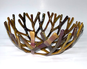 Earth Tones Coral Bowl, Glass Coral Centerpiece