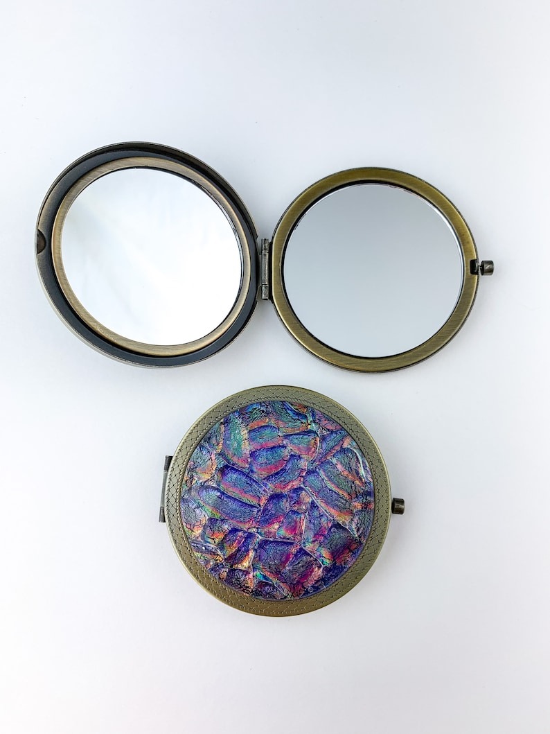 One of a Kind Compacts Multicolor Dichroic Glass Compact Mirror