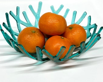 Aquamarine Coral Bowl, Glass Coral Centerpiece