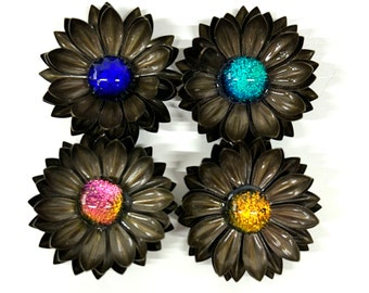 Set of Four Flower Magnets, Glass Flower