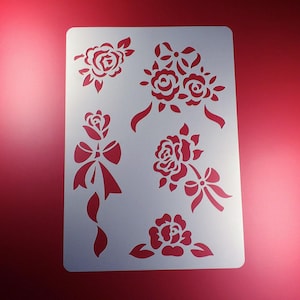 Stencil Rose 5 Roses Bow Blossom Flower - BA46