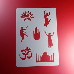 Stencil India Taj Mahal Jain Dancer Lotus Flower - BA11