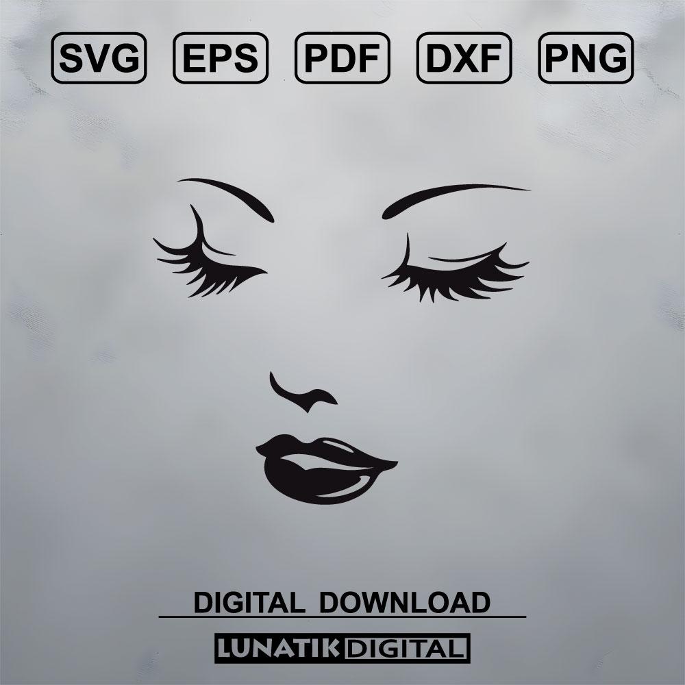 Face Eyes Nose Mouth SVG Beautiful Woman Plott Vector dxf eps png pdf File ClipArt Download