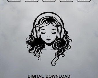Young woman DJ with headphones SVG plot vector dxf eps png pdf file clip art download