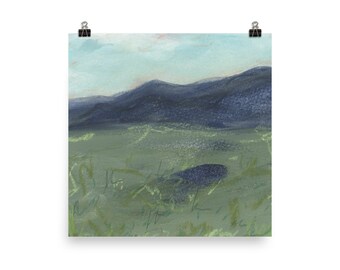 Mountain Meadow Premium Matte Art Print Wall Decor // Blue, Green, wall art, landscape art, landscape art print, abstract wall art