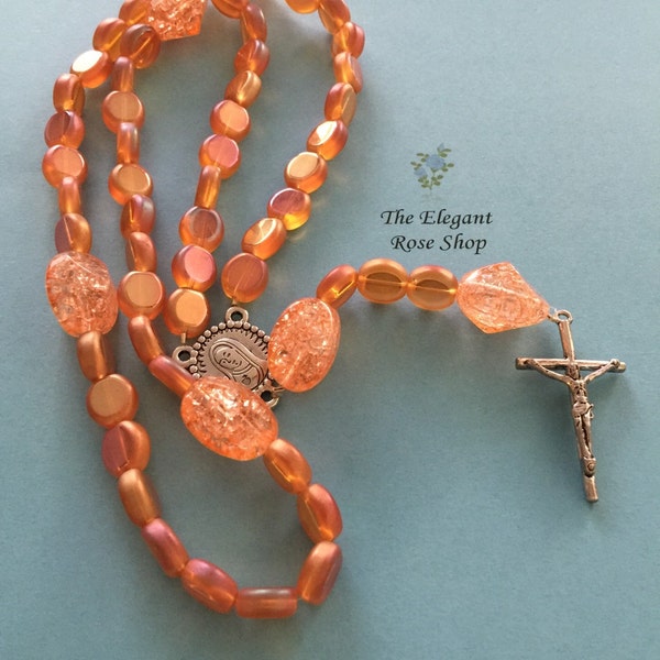 Handmade, Elegant Catholic Rosary in Orange