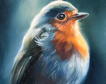 ロビン・バード（ヤナ・ハチキャン作、石に描かれたオリジナルの油絵