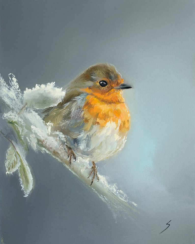 Robin Bird Oil Painting GICLEE Art Print Perfect Gift. Etsy