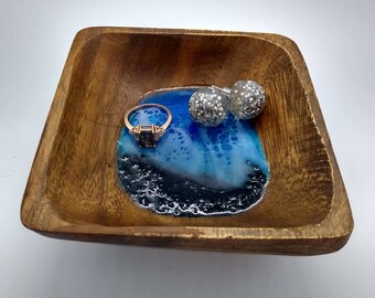 Ready To Ship - Ocean Themed Trinket Tray- Black/Light Sand beach bowls / Beach Decor / Ocean Decor