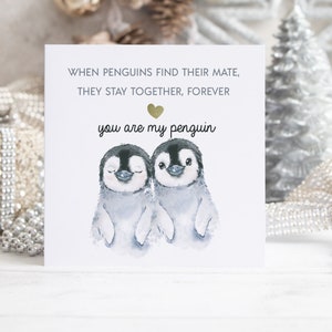 You're My Penguin Anniversary Card with Golden Heart, Greeting Card for Husband Wife Anniversary Card, Boyfriend Anniversary Card Love