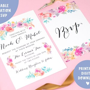 Floral Wedding Invitation Template, Flower Wedding Invitation, Wedding Invitation Digital Download, Bright Wedding Invitation, Printable