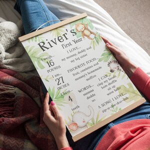Arte impressa para berçário de animais da selva, presente de primeiro aniversário para menino, decoração de quarto de bebê