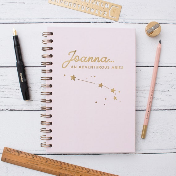 Personalised Astrology Notebook, Star Sign Gift, Gold Foil Stationery, Zodiac, Blush Pink Journal, Personalized Name Notebook, Birthday Gift