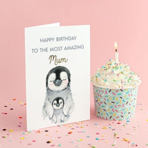 Mama Geburtstagskarte Pinguine | Mutter Geburtstagskarte mit Mutter und Baby Pinguin | An die tollste Mama Mama | Karte für Oma, Oma Karte