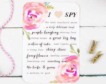 Wedding I Spy Game - Digital Download - Wedding Reception Game - Rustic Pink Floral Wedding I Spy Game - I Spy Download