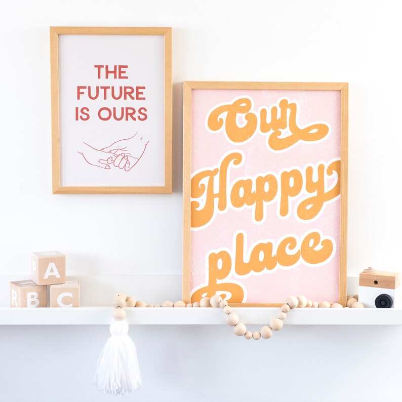 Happy Wall Art Colourful Wall Art Retro Nursery Prints Baby Etsy