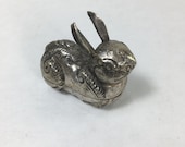 Silver Rabbit Box, collectible, jewelry, ring box, trinket, snuff stash box, handmade keepsake, zodiac animal, RA02