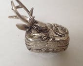 Silver Deer Box, collectible, jewelry, ring box, trinket, handmade keepsake, figurine, statue, Cambodian silver art, artifact, DE2