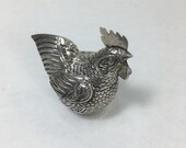 Silver Rooster Chicken Box, collectible, jewelry, ring box, trinket, handmade keepsake, figurine, statue, Chinese zodiac animal, CR02